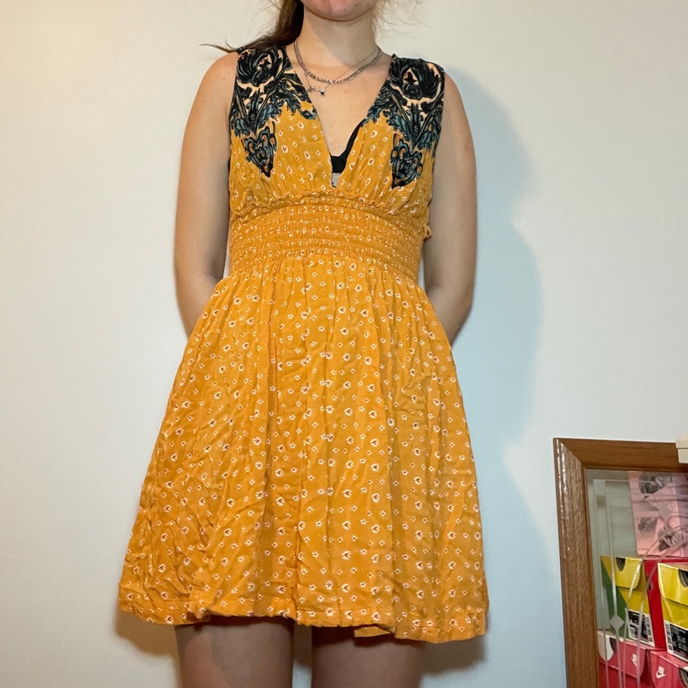 free people orange mini dress floral xs